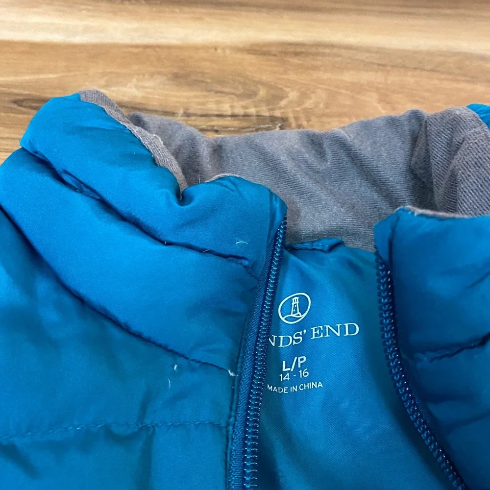 Lands End Puffer Vest Womens Large Petite Down Insulated Full Zip Size 14-16 LP